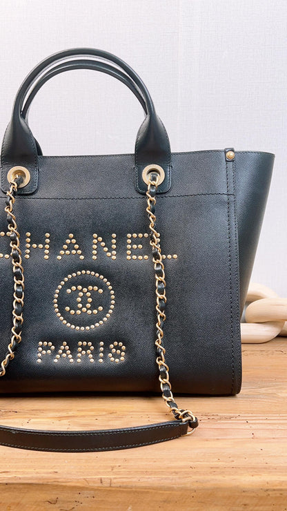 Chanel Black Small Caviar Studded Deauville Tote (GHW)