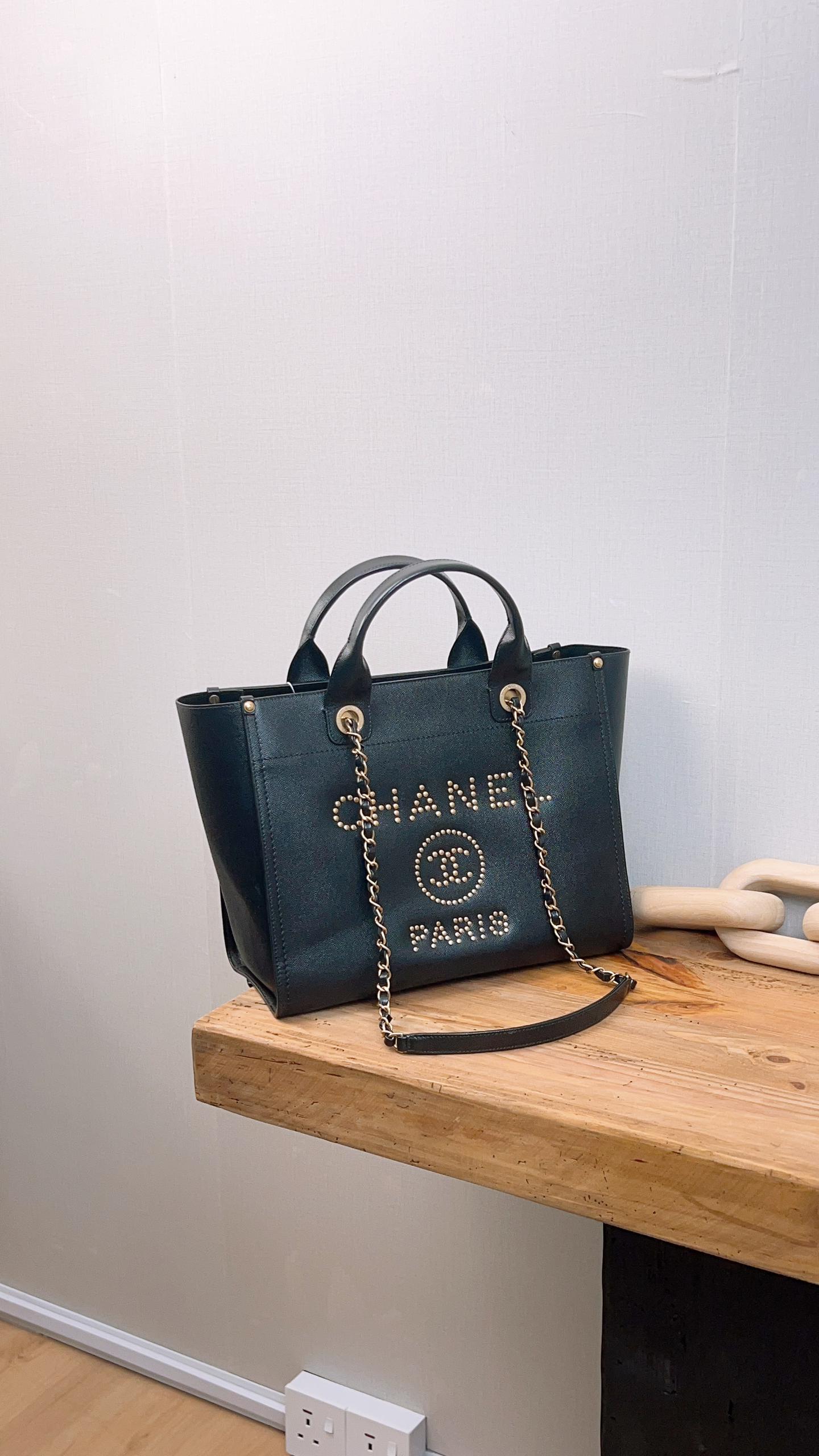 Chanel Black Small Caviar Studded Deauville Tote (GHW)