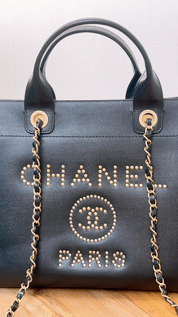 Chanel Black Small Caviar Studded Deauville Tote (GHW)