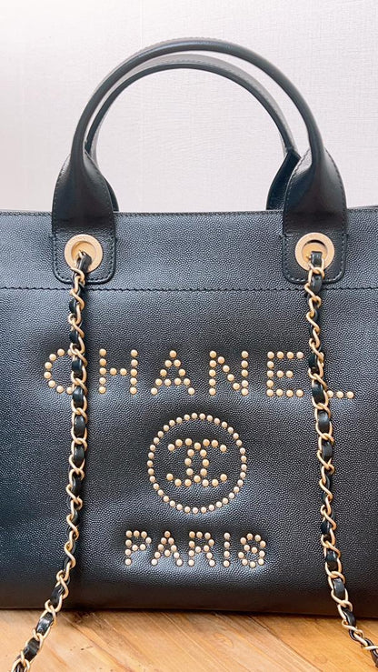 Chanel Black Small Caviar Studded Deauville Tote (GHW)