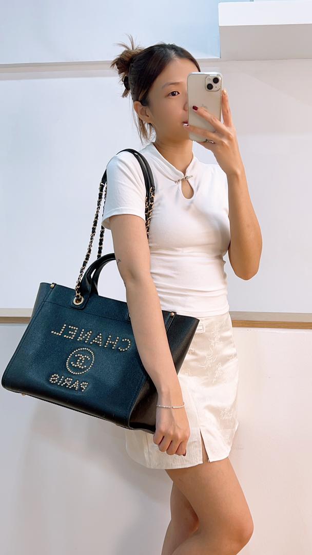 Chanel Black Small Caviar Studded Deauville Tote (GHW)