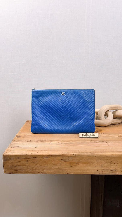 Chanel Blue Caviar Chevron Medium O’case (SHW)