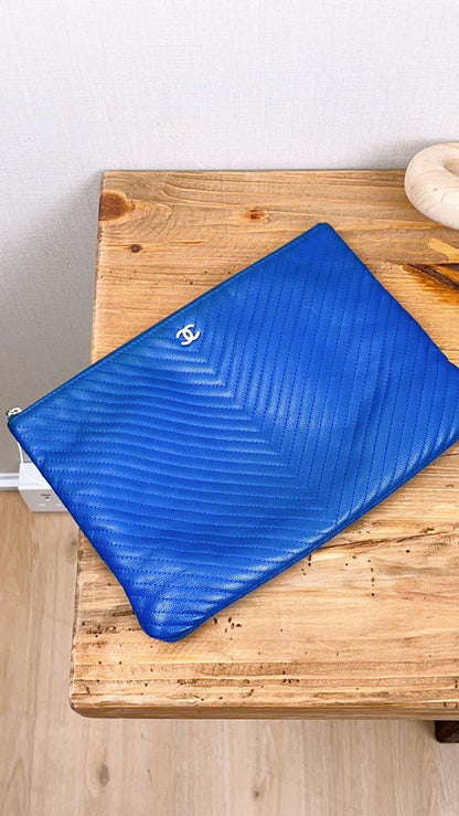 Chanel Blue Caviar Chevron Medium O’case (SHW)