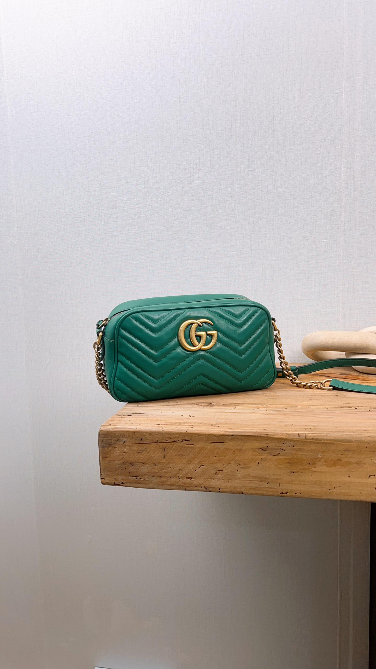 Gucci Green Calfskin Small Marmont Camera Bag (GHW)