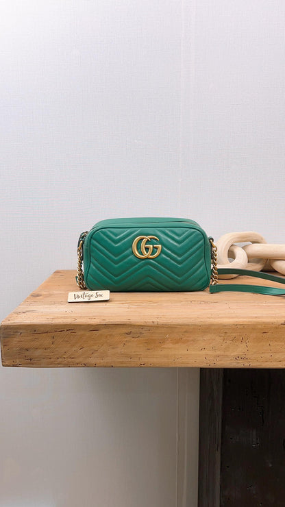 Gucci Green Calfskin Small Marmont Camera Bag (GHW)