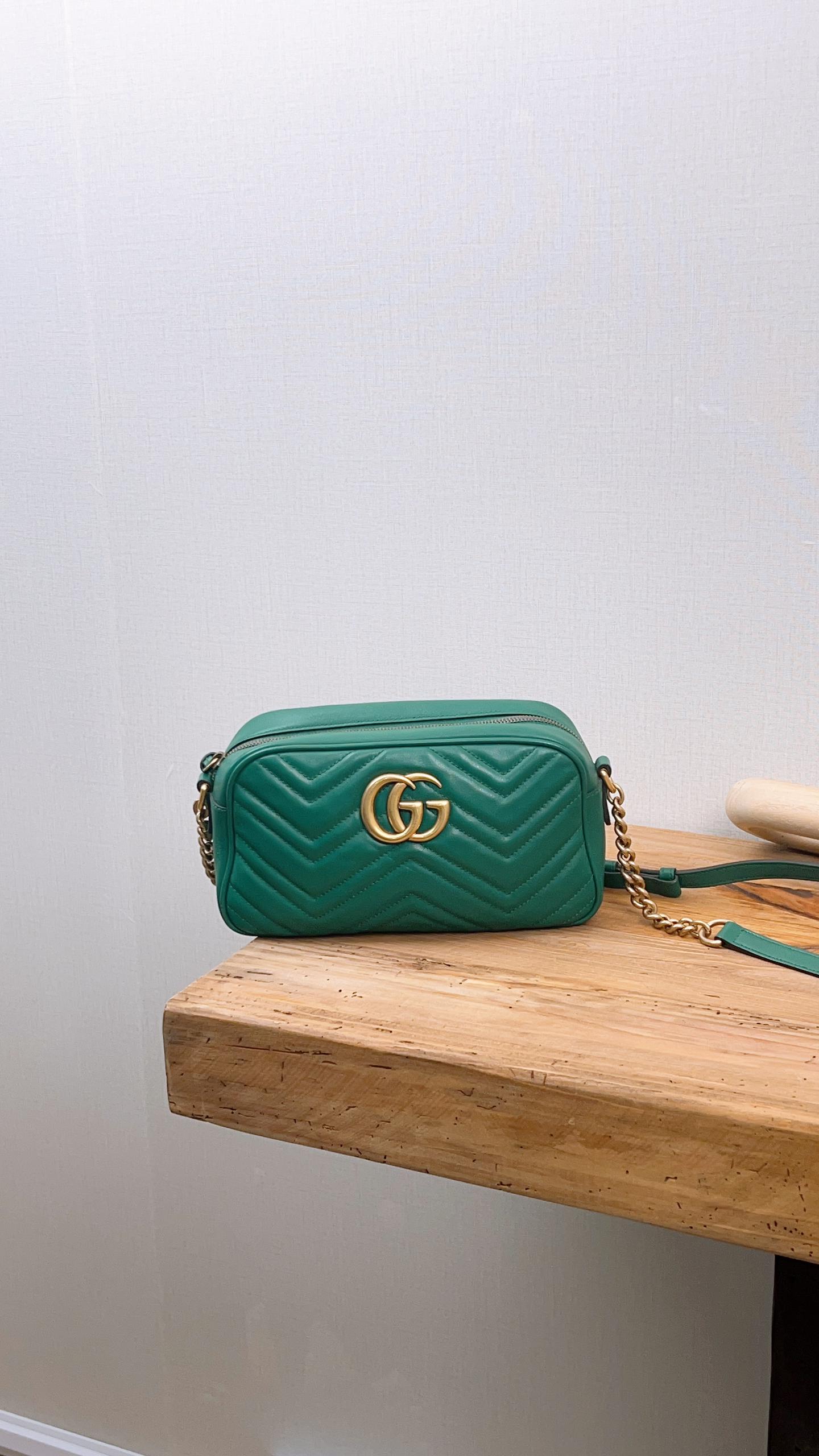 Gucci Green Calfskin Small Marmont Camera Bag (GHW)
