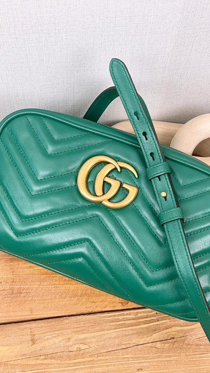 Gucci Green Calfskin Small Marmont Camera Bag (GHW)