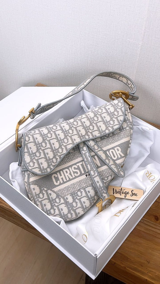 Dior Gray Oblique Canvas Saddle Bag