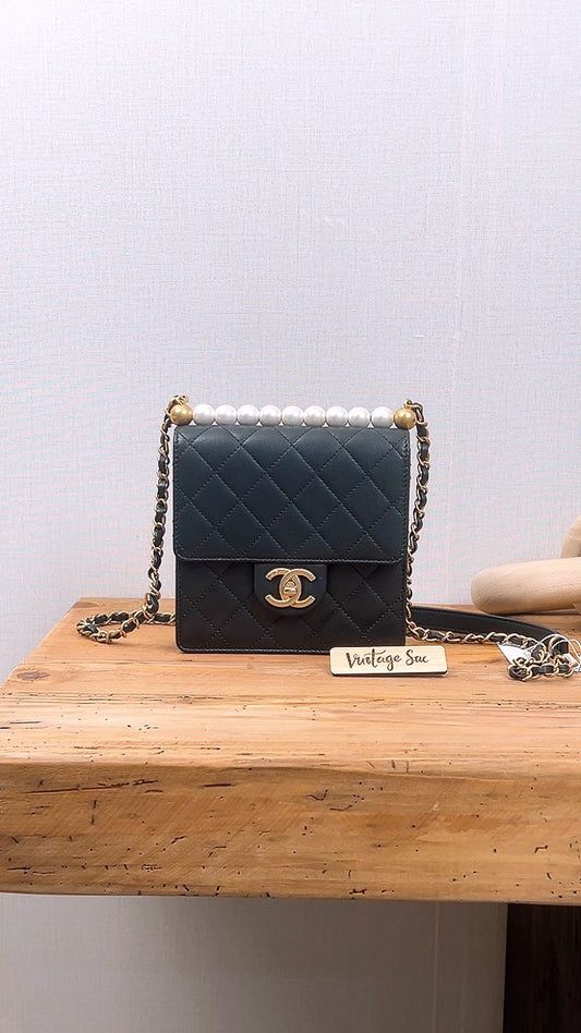 Chanel Black Pearl Vertical Clutch Flap Bag