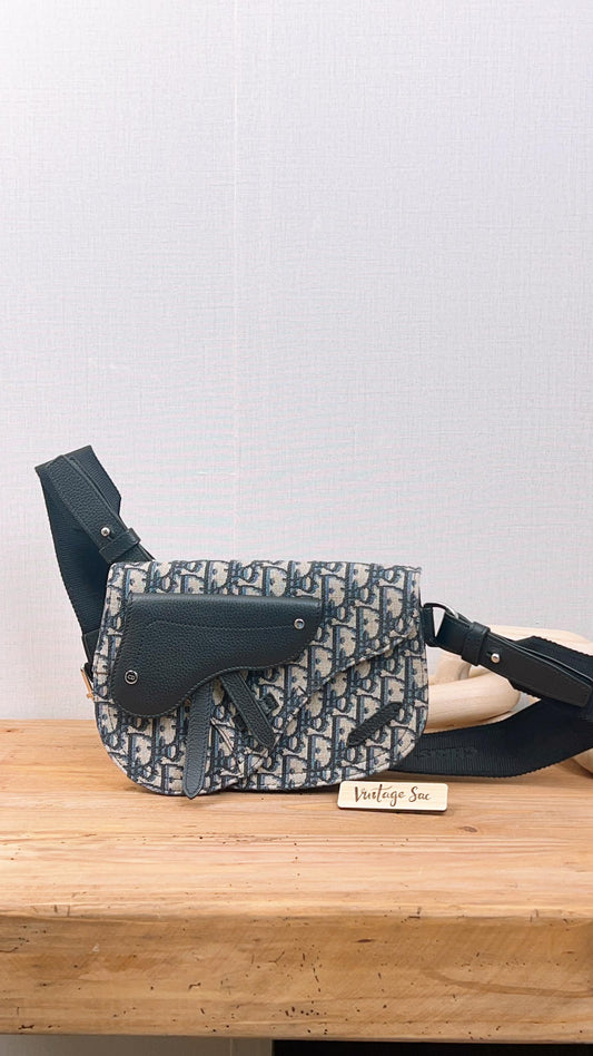 Dior Navy Oblique Men Saddle Pouch