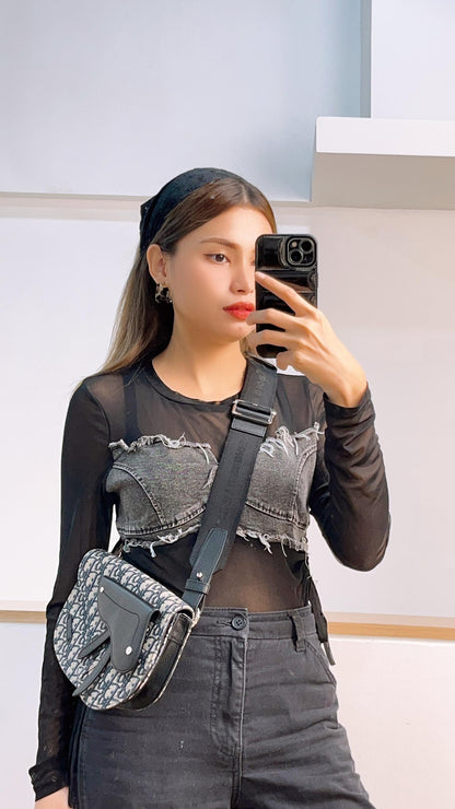 Dior Navy Oblique Men Saddle Pouch