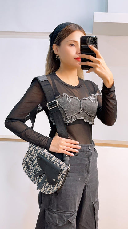 Dior Navy Oblique Men Saddle Pouch