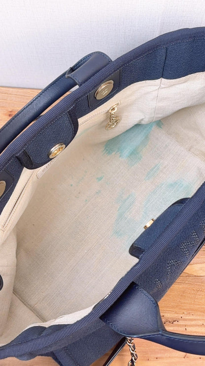 Chanel Navy Canvas Small Deauville Tote with Handle (LGHW)