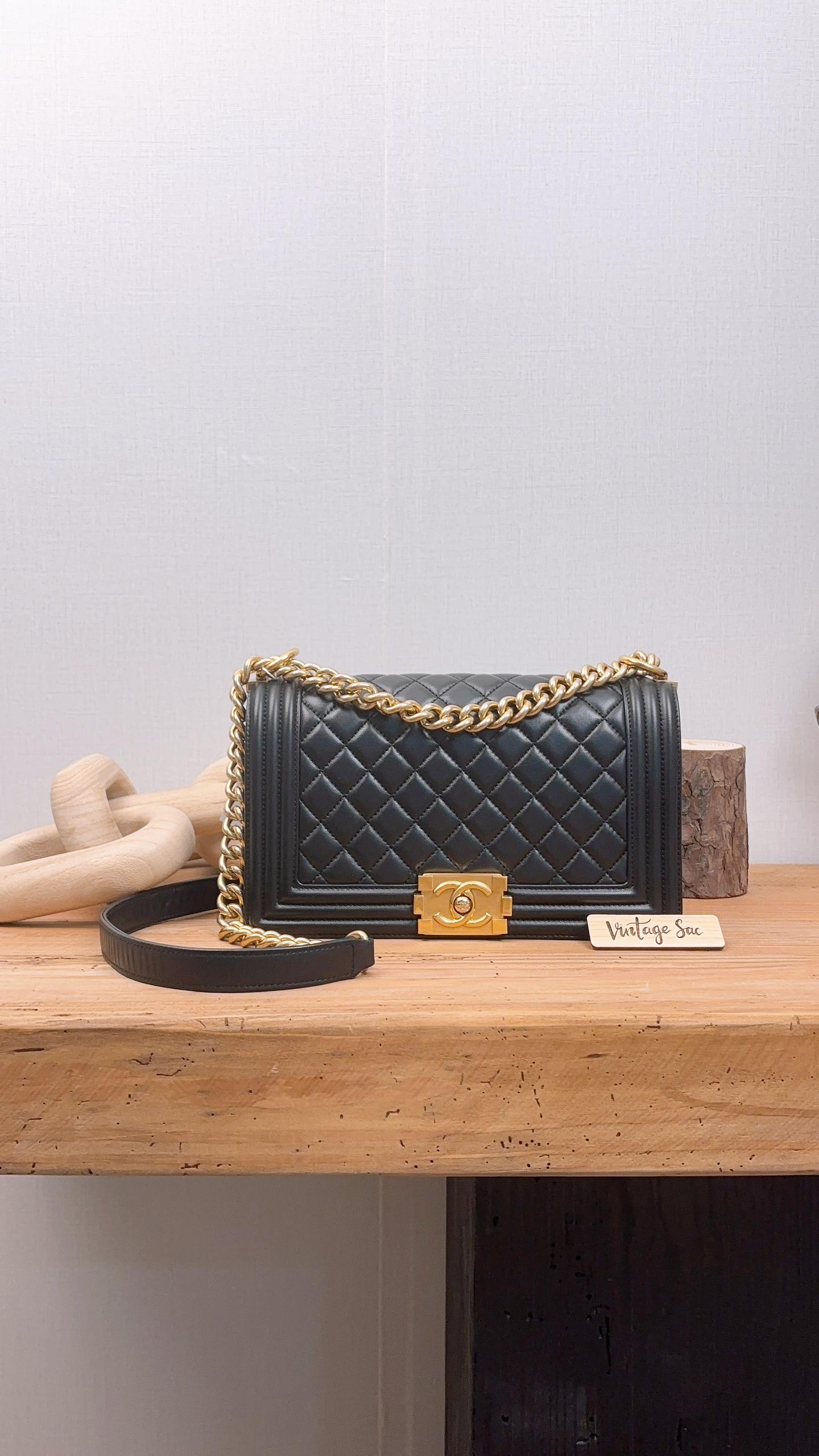 Chanel Black Lambskin Old Medium Boy Flap Bag (GHW)