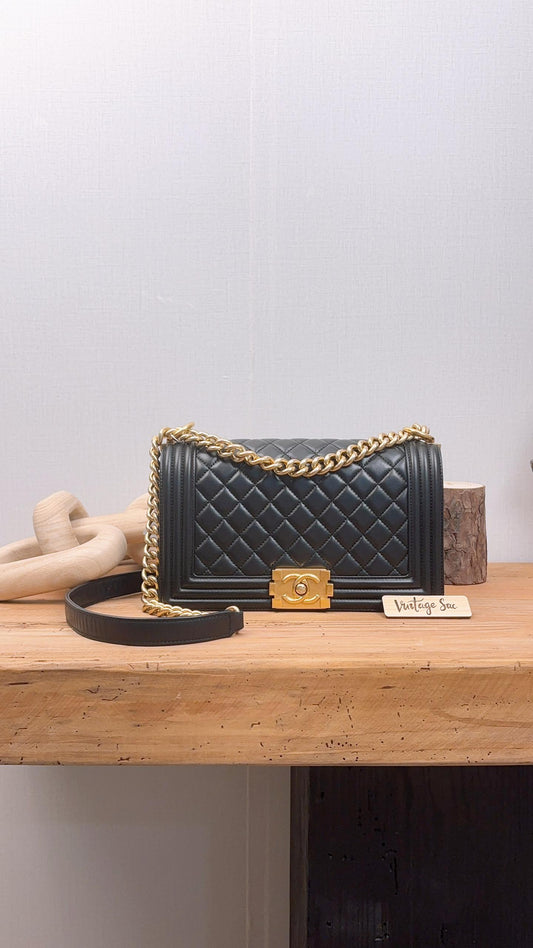 Chanel Black Lambskin Old Medium Boy Flap Bag (GHW)