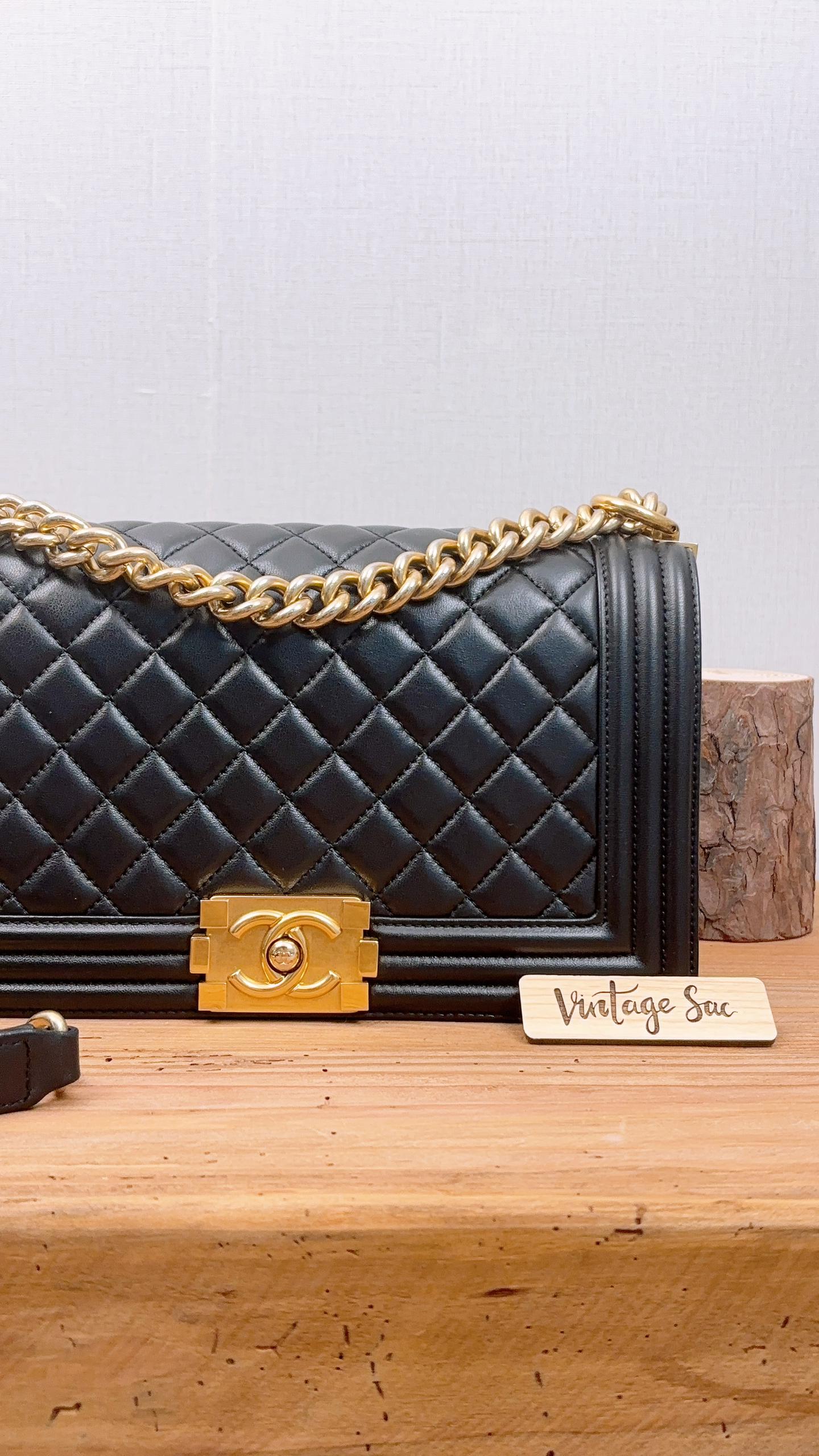 Chanel Black Lambskin Old Medium Boy Flap Bag (GHW)