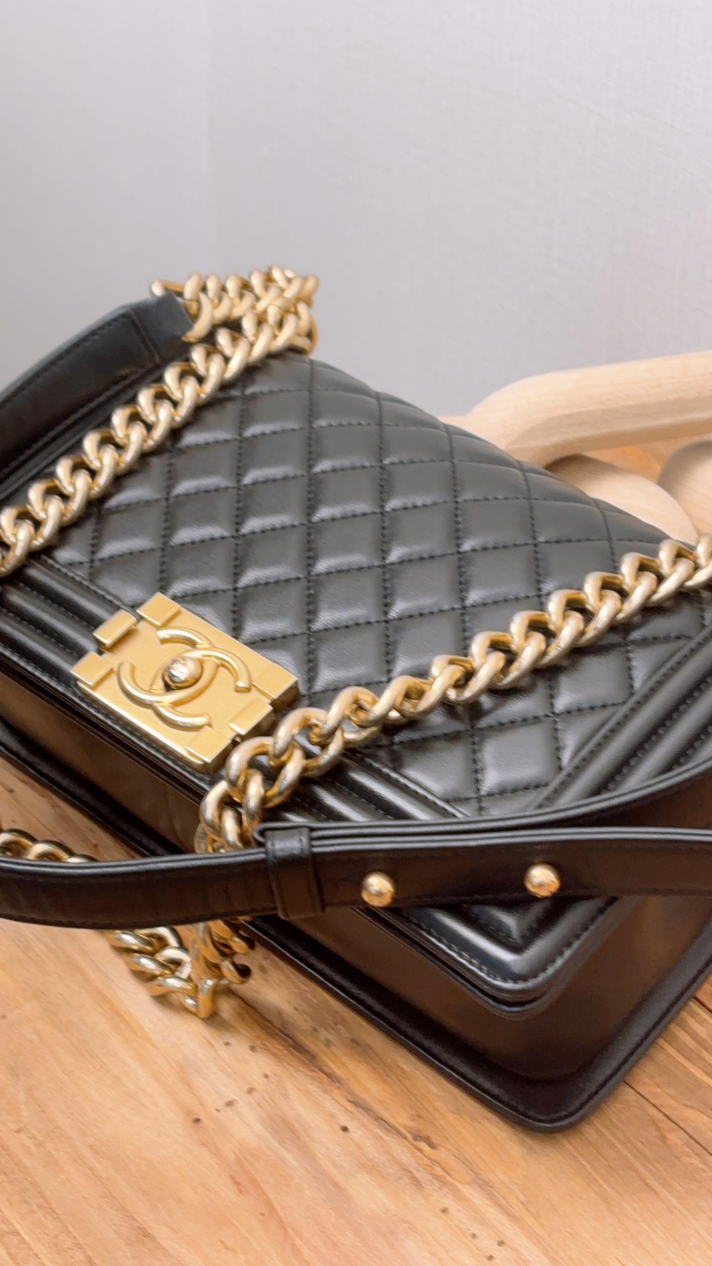 Chanel Black Lambskin Old Medium Boy Flap Bag (GHW)