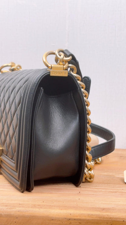 Chanel Black Lambskin Old Medium Boy Flap Bag (GHW)