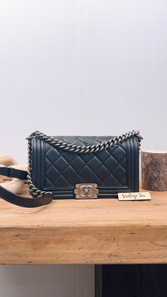 Chanel Black Lambskin Old Medium Boy Flap Bag (RHW)