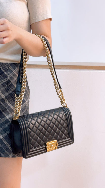 Chanel Black Lambskin Old Medium Boy Flap Bag (GHW)
