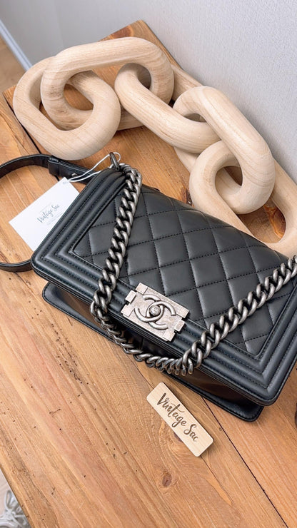 Chanel Black Lambskin Old Medium Boy Flap Bag (RHW)
