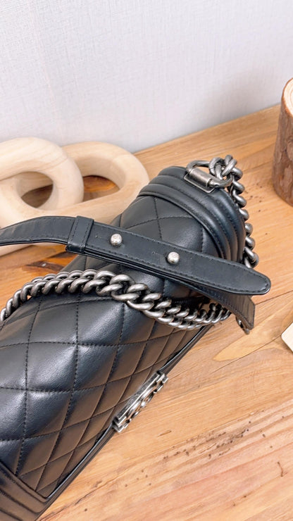 Chanel Black Lambskin Old Medium Boy Flap Bag (RHW)