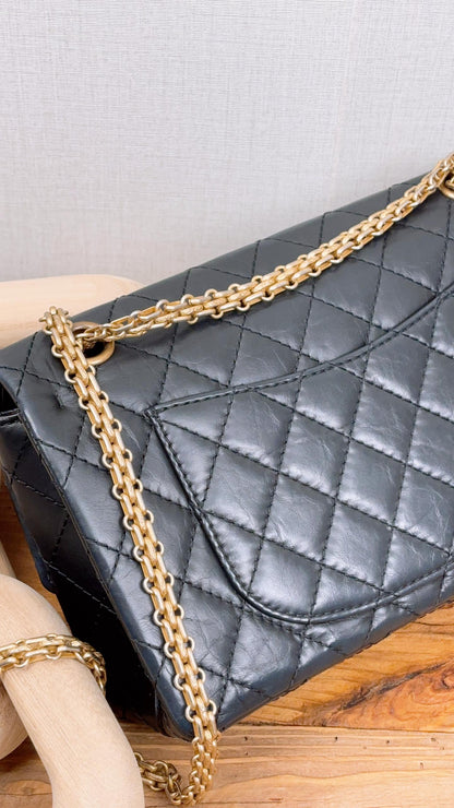 Chanel Black Aged Calfskin 2.55 Bag 225 (GHW)