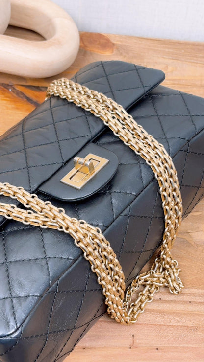 Chanel Black Aged Calfskin 2.55 Bag 225 (GHW)