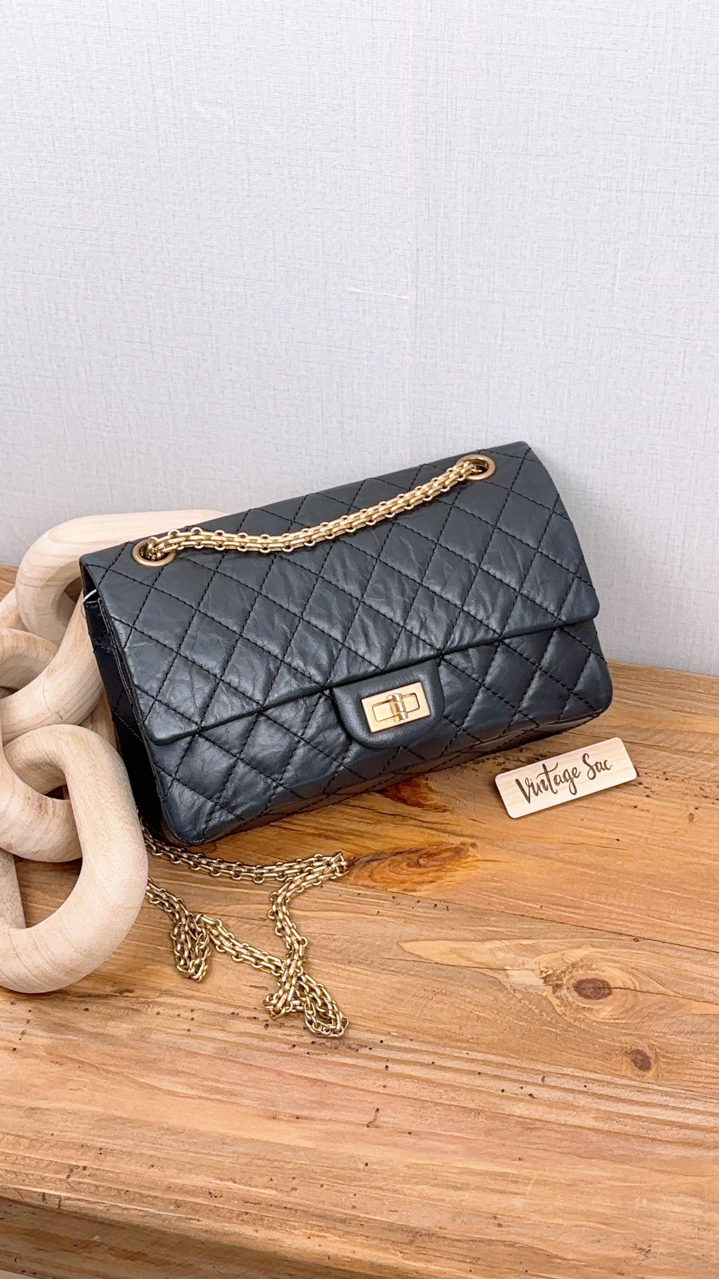 Chanel Black Aged Calfskin 2.55 Bag 225 (GHW)