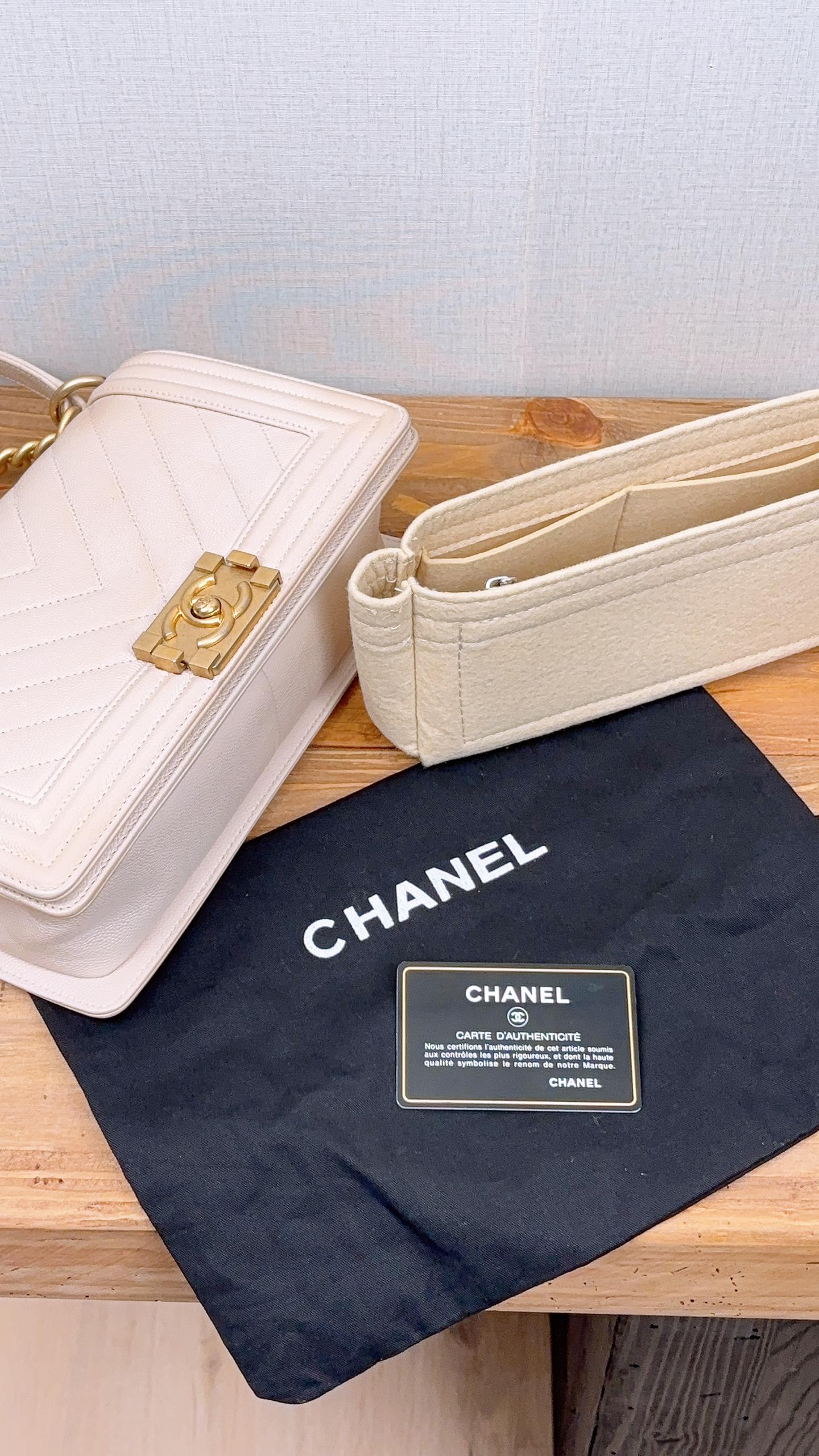 Chanel Beige Caviar Chevron Old Medium Boy Bag (GHW)