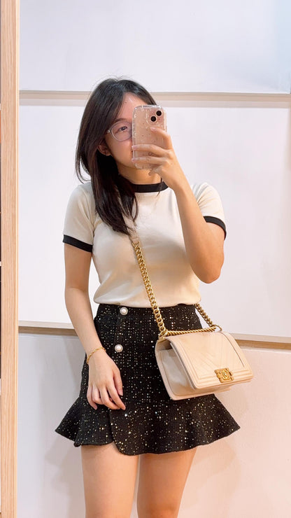 Chanel Beige Caviar Chevron Old Medium Boy Bag (GHW)