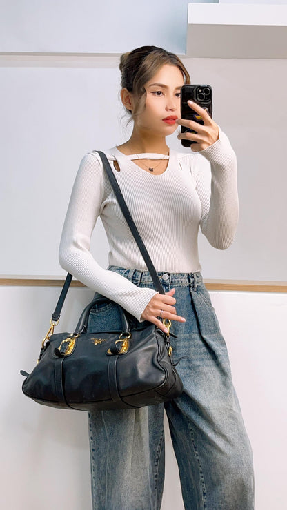 Prada Black Soft Calfskin Small Handle Tote