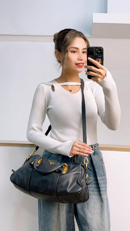 Prada Black Soft Calfskin Small Handle Tote