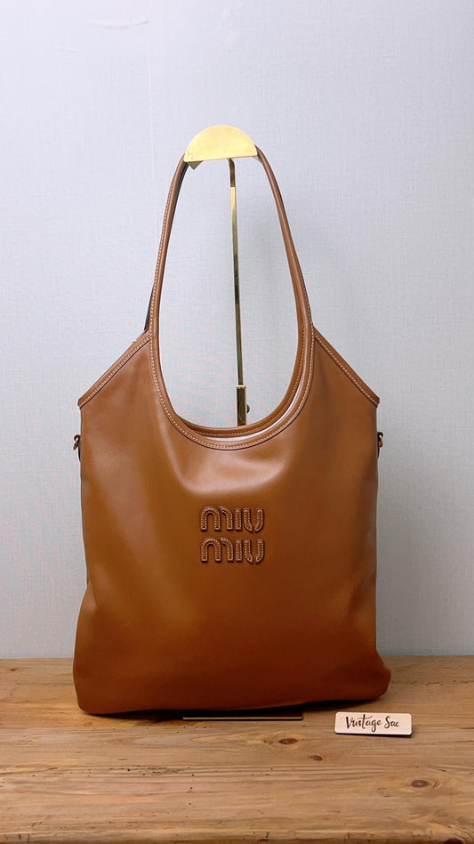 Miu Miu Brown Cognac Calfskin Medium Ivy Tote