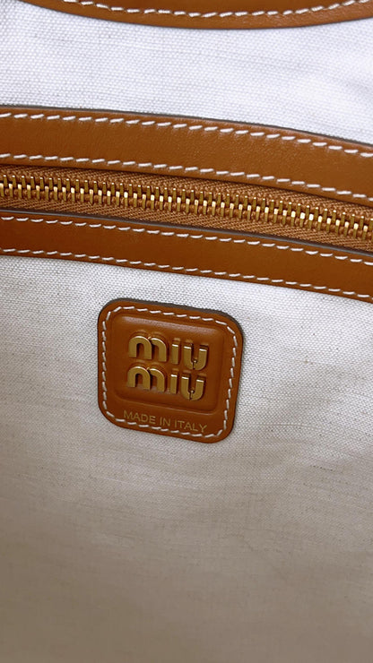 Miu Miu Brown Cognac Calfskin Medium Ivy Tote