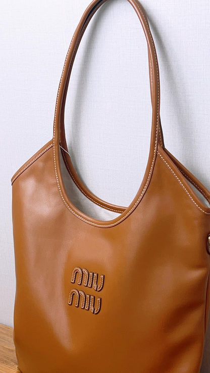 Miu Miu Brown Cognac Calfskin Medium Ivy Tote
