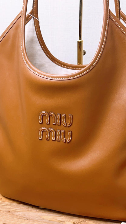 Miu Miu Brown Cognac Calfskin Medium Ivy Tote