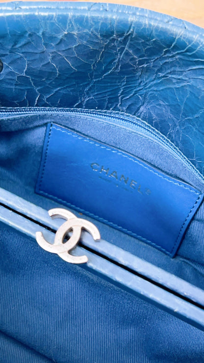 Chanel Blue Distressed Calfskin Just Mademoiselle Bowling Bag (SHW)