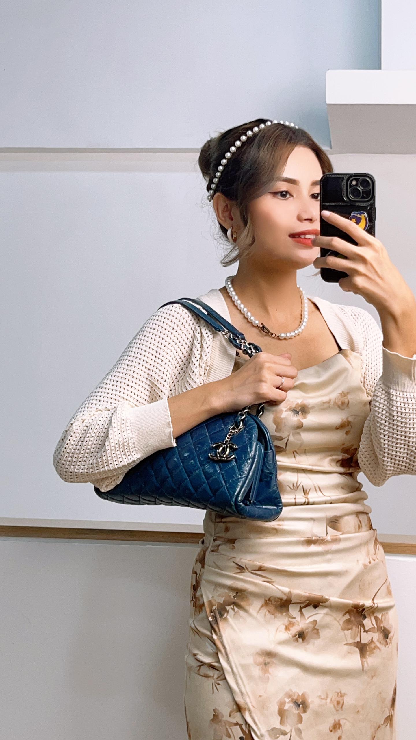 Chanel Blue Distressed Calfskin Just Mademoiselle Bowling Bag (SHW)