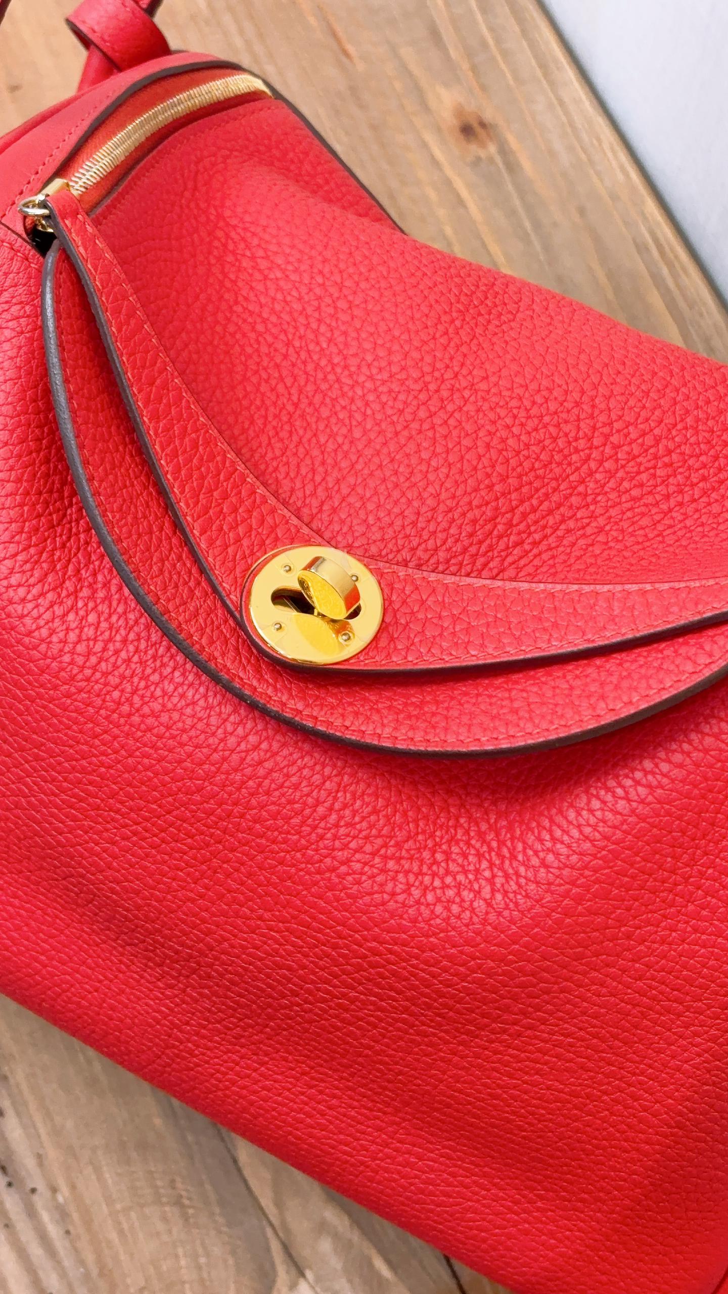 Hermes Red Clemence Lindy 26 (GHW)