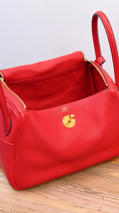 Hermes Red Clemence Lindy 26 (GHW)