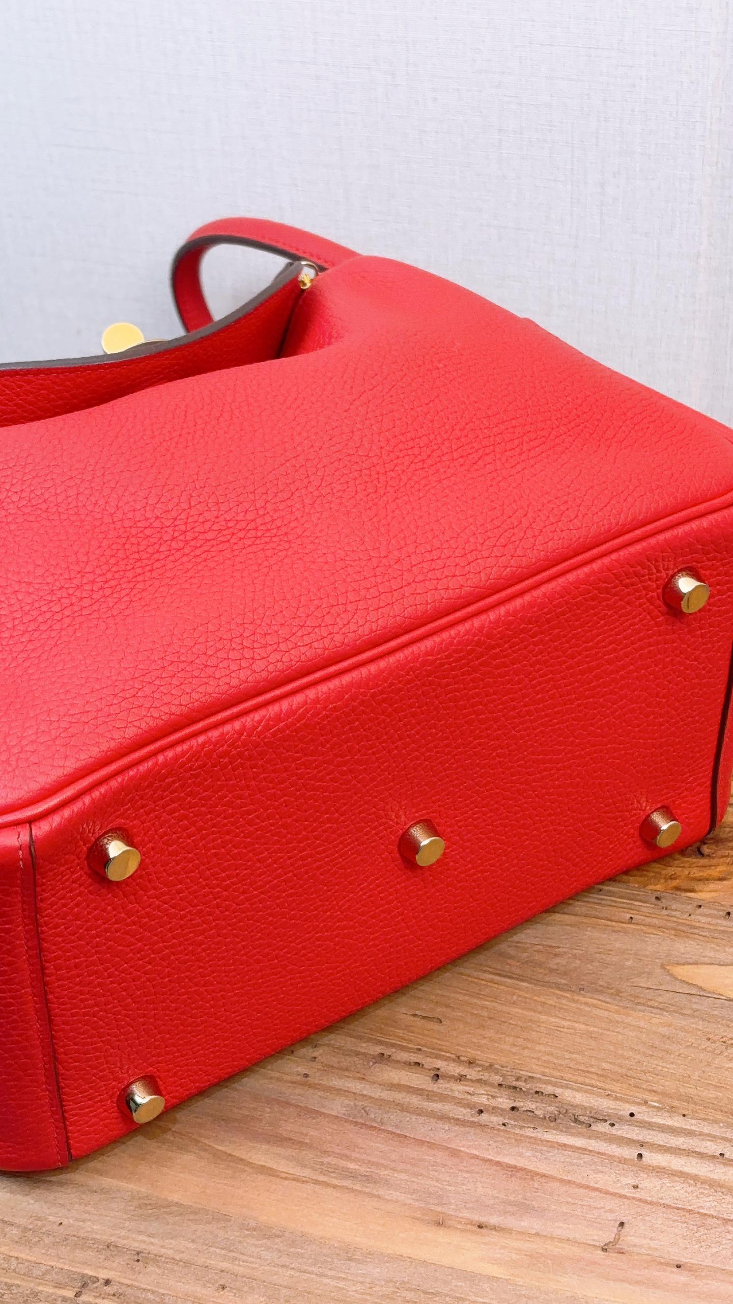 Hermes Red Clemence Lindy 26 (GHW)