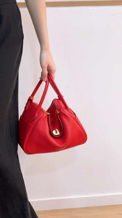 Hermes Red Clemence Lindy 26 (GHW)