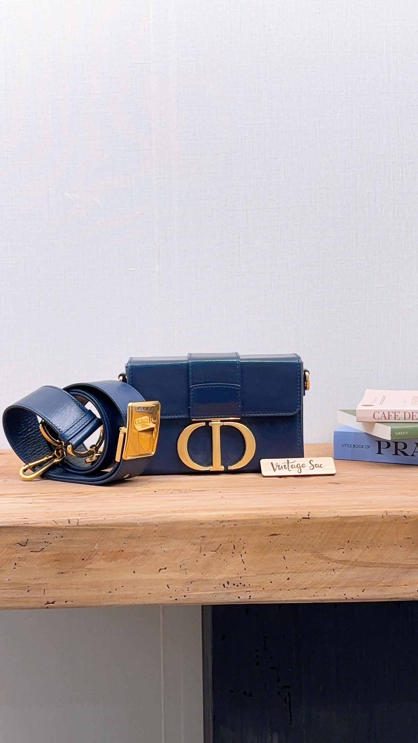 Dior Navy Calfskin Montaigne 30 Box (GHW)