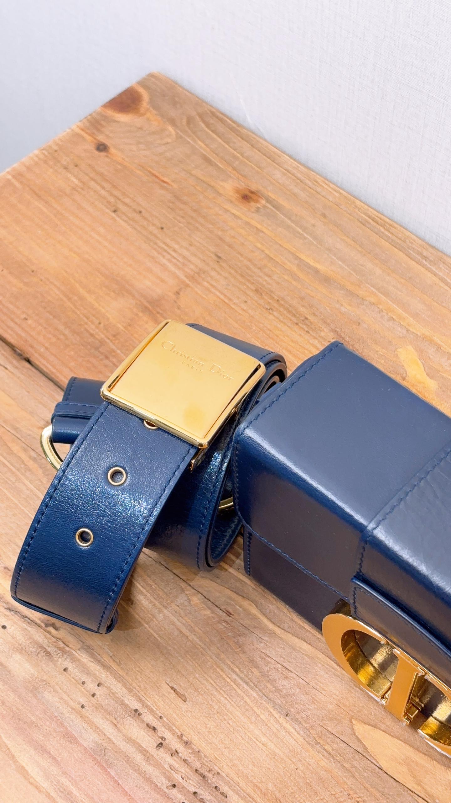 Dior Navy Calfskin Montaigne 30 Box (GHW)