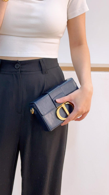 Dior Navy Calfskin Montaigne 30 Box (GHW)