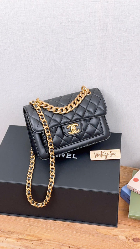 Chanel Black Aged Calfskin 23S Mini CC You Flap Bag (GHW)