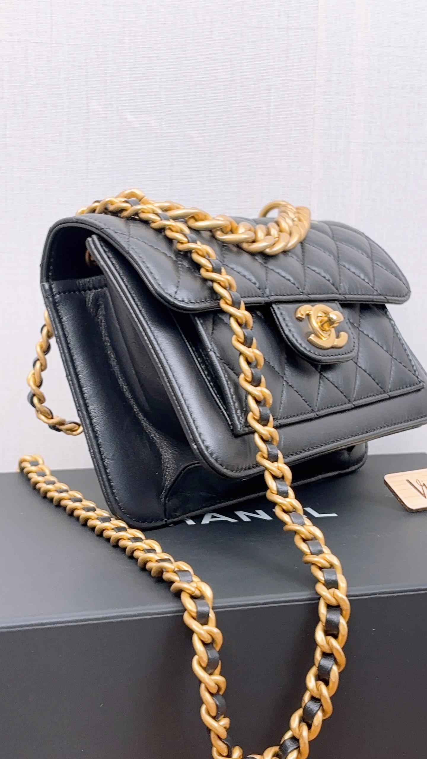 Chanel Black Aged Calfskin 23S Mini CC You Flap Bag (GHW)