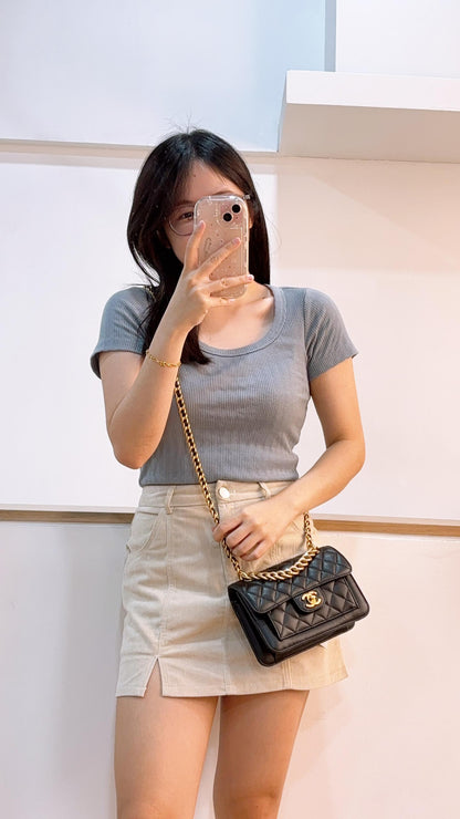 Chanel Black Aged Calfskin 23S Mini CC You Flap Bag (GHW)