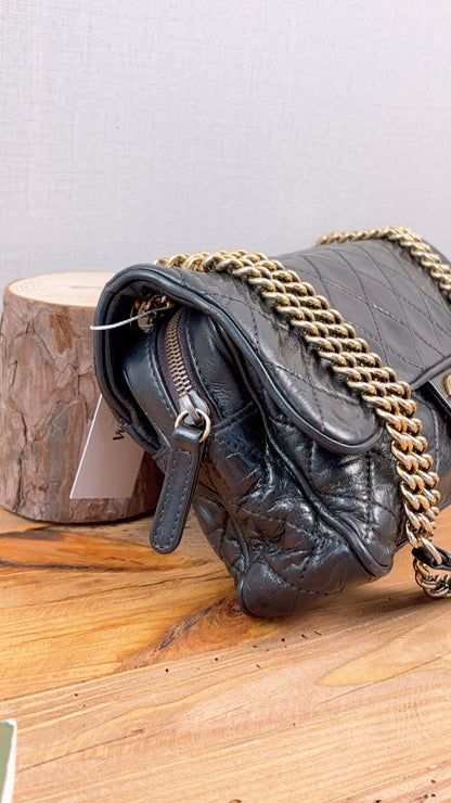 Chanel Black Aged Calfskin Shiva Single Flap (GHW)